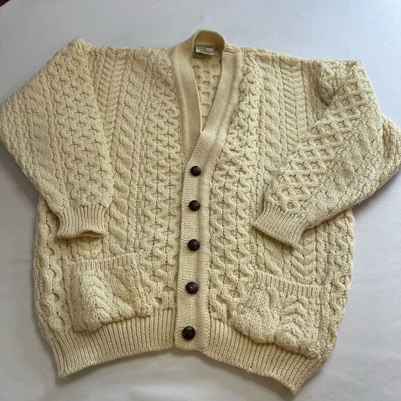 Cladyknit Fisherman Cable Knit Cottage Core Grandma Core Sweater Cardigan Sz XL - Picture 1 of 10